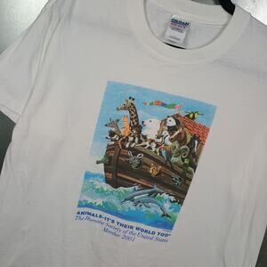 Animals It's Their World Too Vintage Humane T-shirt Large Noahs Ark Nature Y2K